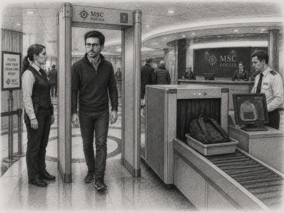 Niklas passes through the MSC Poesia security check.