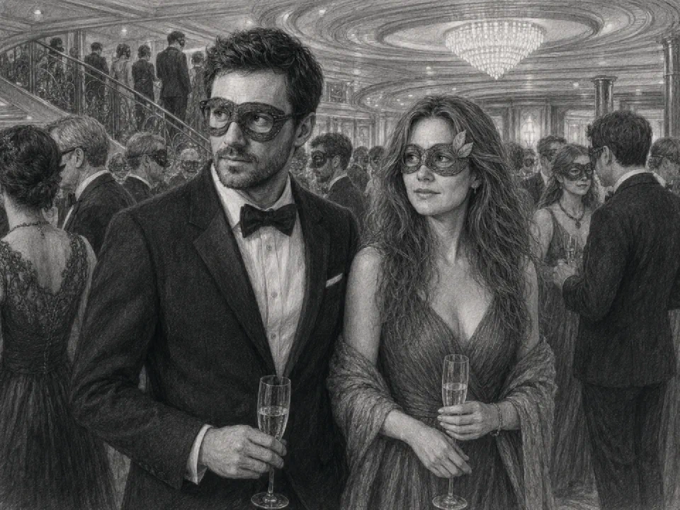 Niklas and Clara join the elegantly dressed guests at the masquerade ball.